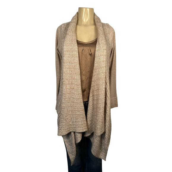 Saturday Sunday Sweater Womens XS Beige Open Front Drape Cardigan Anthropologie - Picture 1 of 12